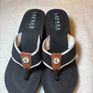 Lauren Ralph Lauren Women’s Black & Brown Flip Flop Sandals Size 8B
